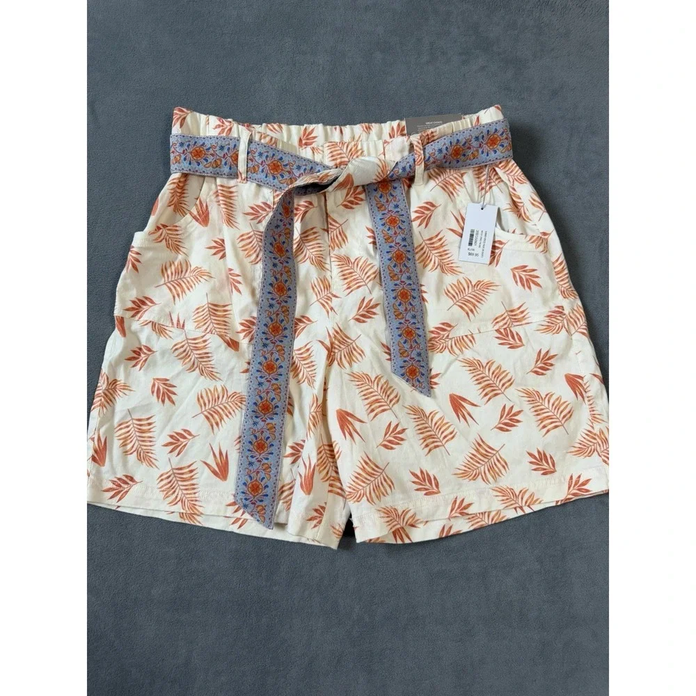 Soft Surroundings Women's Summer Breeze Palm Linen Shorts Sz XL/18 NWT Tropical